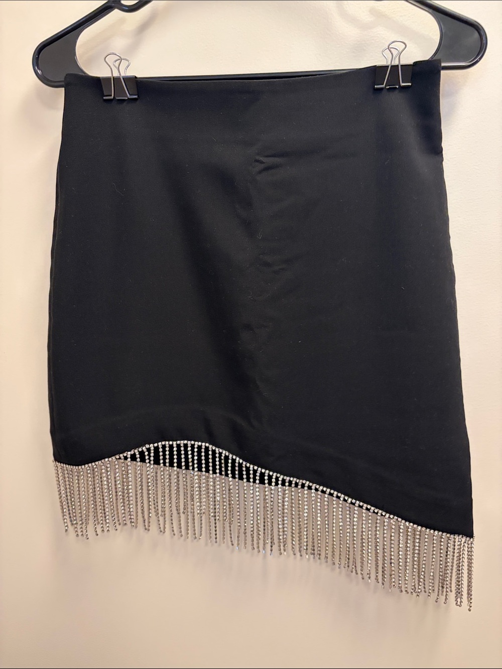 Los Angeles Atelier & Other Stories Black Mini Asymm. Skirt w Silver Fringe